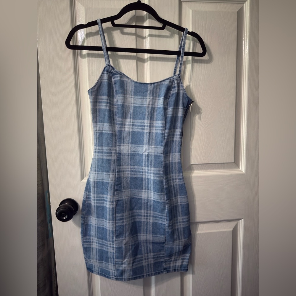 H&M Blue Plaid Mini Dress
